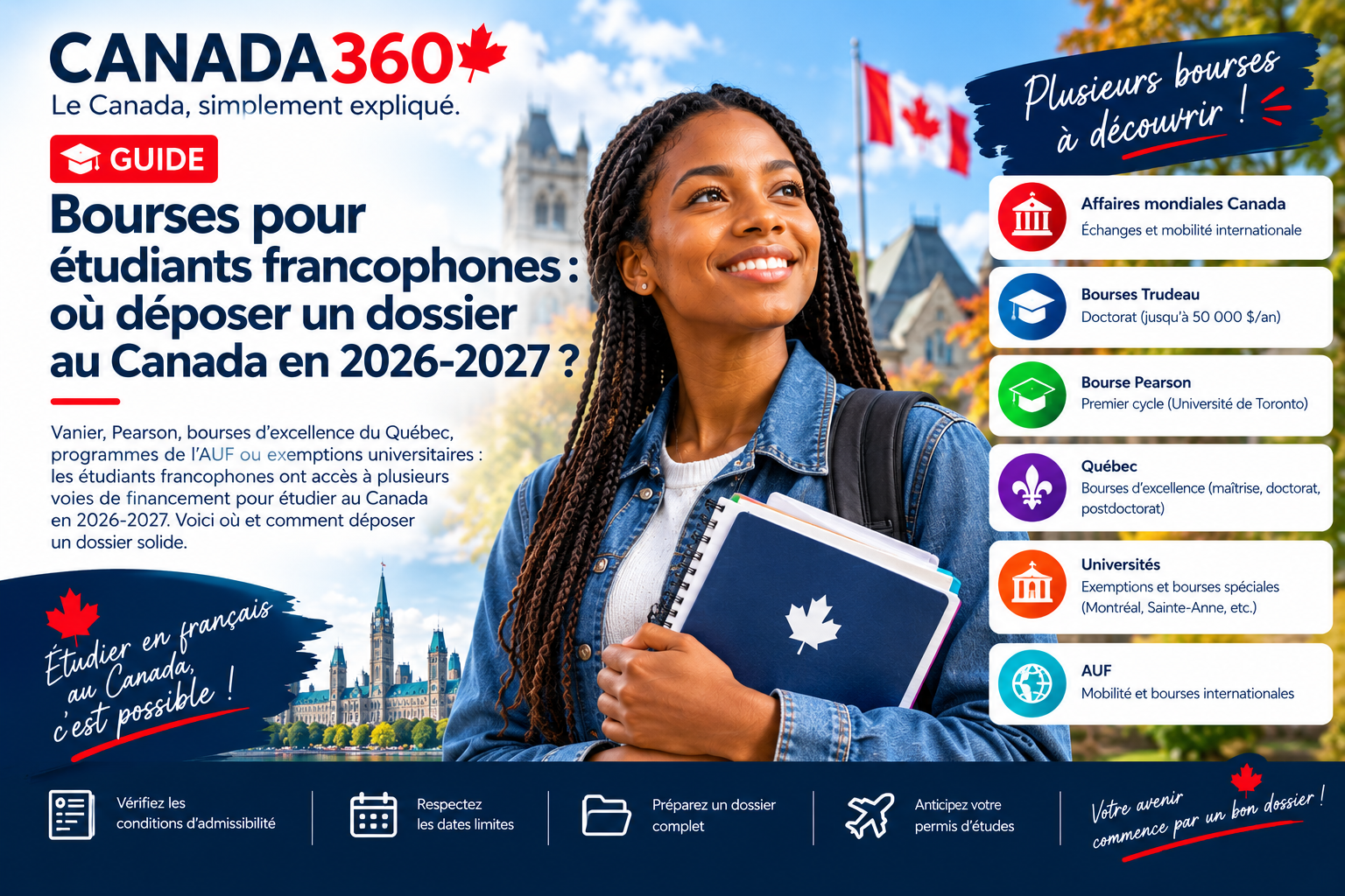 Bourses pour étudiants francophones : où déposer un dossier au Canada en 2026-2027 ?
